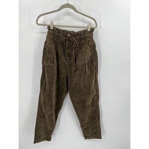 Free People Brown Corduroy Paperbag Waist Pants Drawstring Button Fly Small